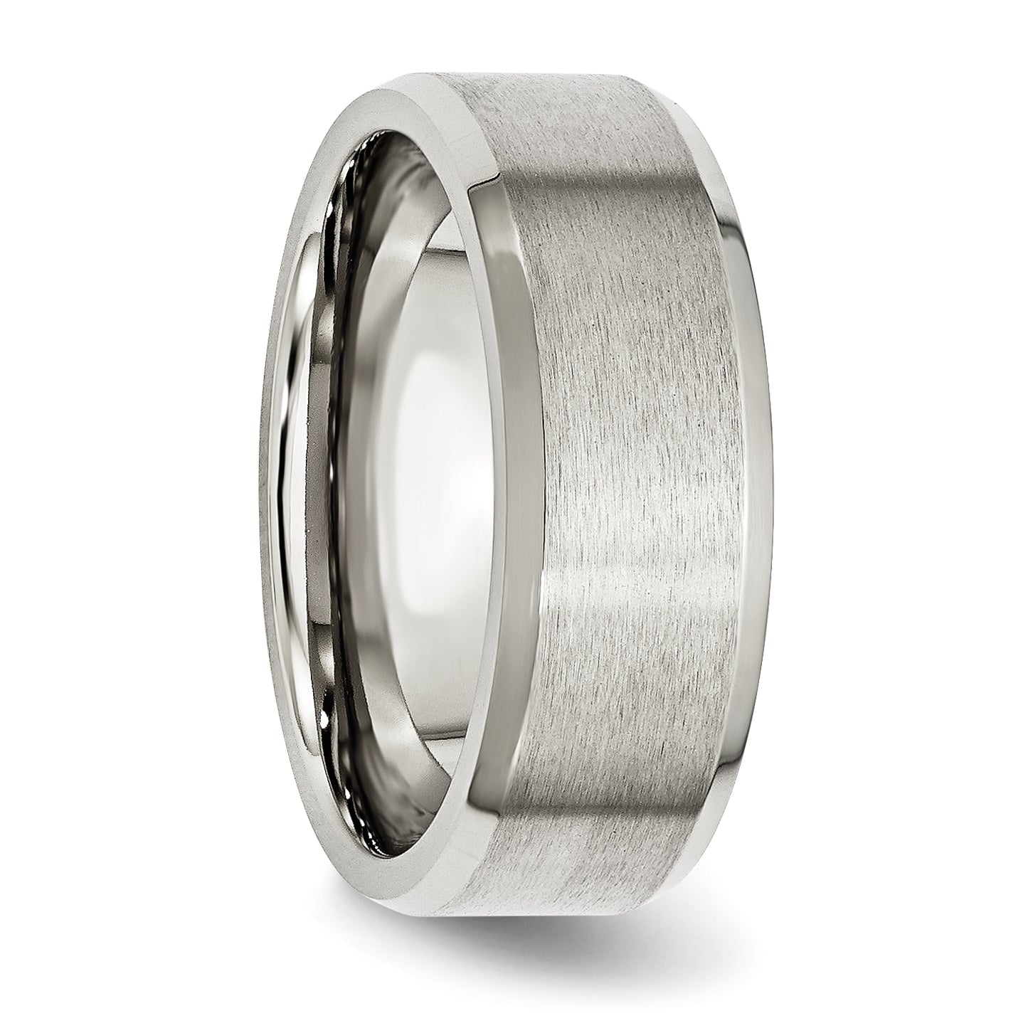 Stainless Steel Polished with Brushed Center 8mm Flat Beveled Edge Band