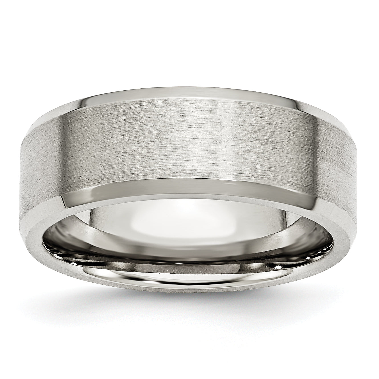 Stainless Steel Polished with Brushed Center 8mm Flat Beveled Edge Band