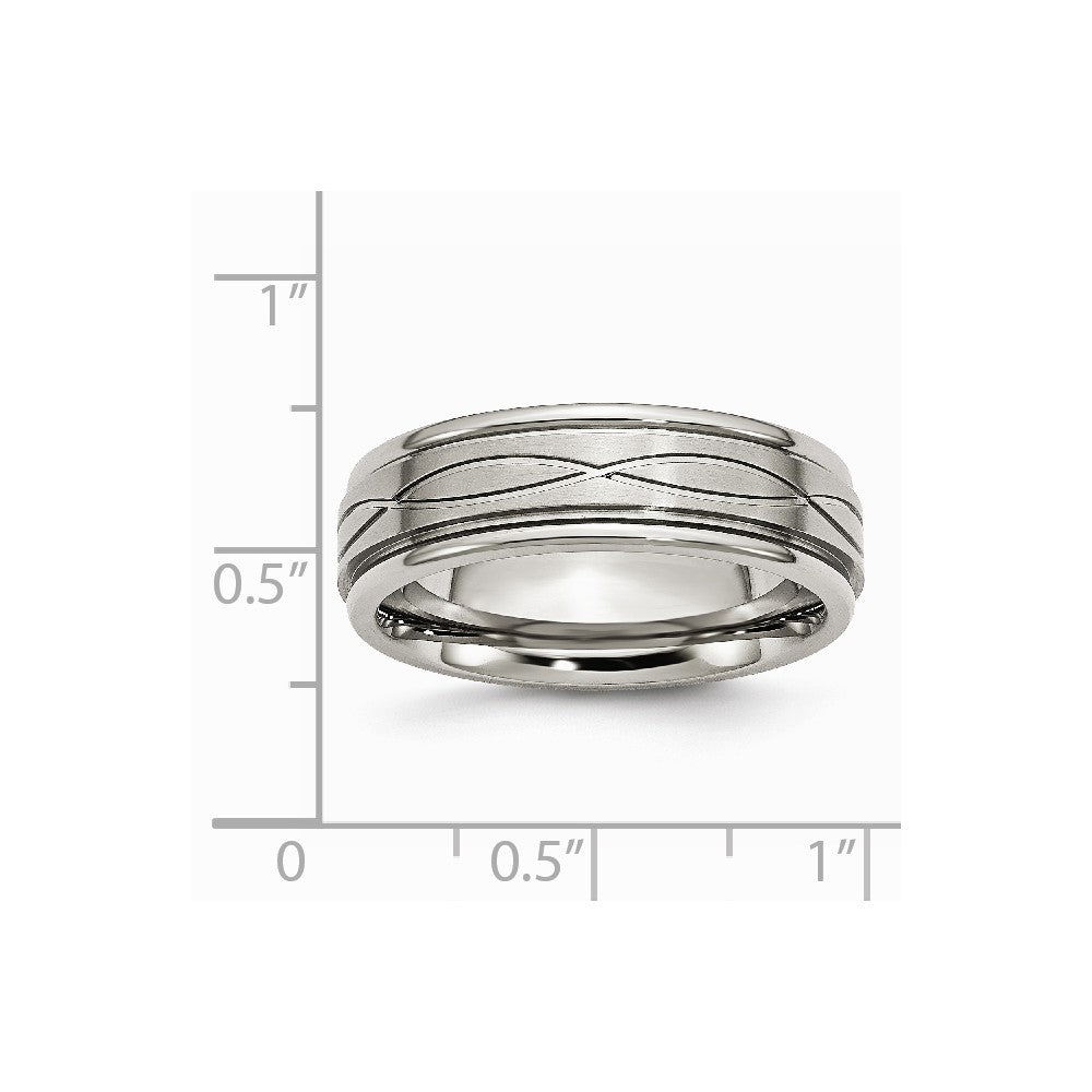 Stainless Steel Polished/Brushed Criss-cross Design 7mm Ridged Edge Band