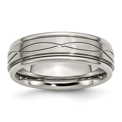 Sophia Jewelers Stainless Steel Engravable Wedding Band with Criss-Cross Design