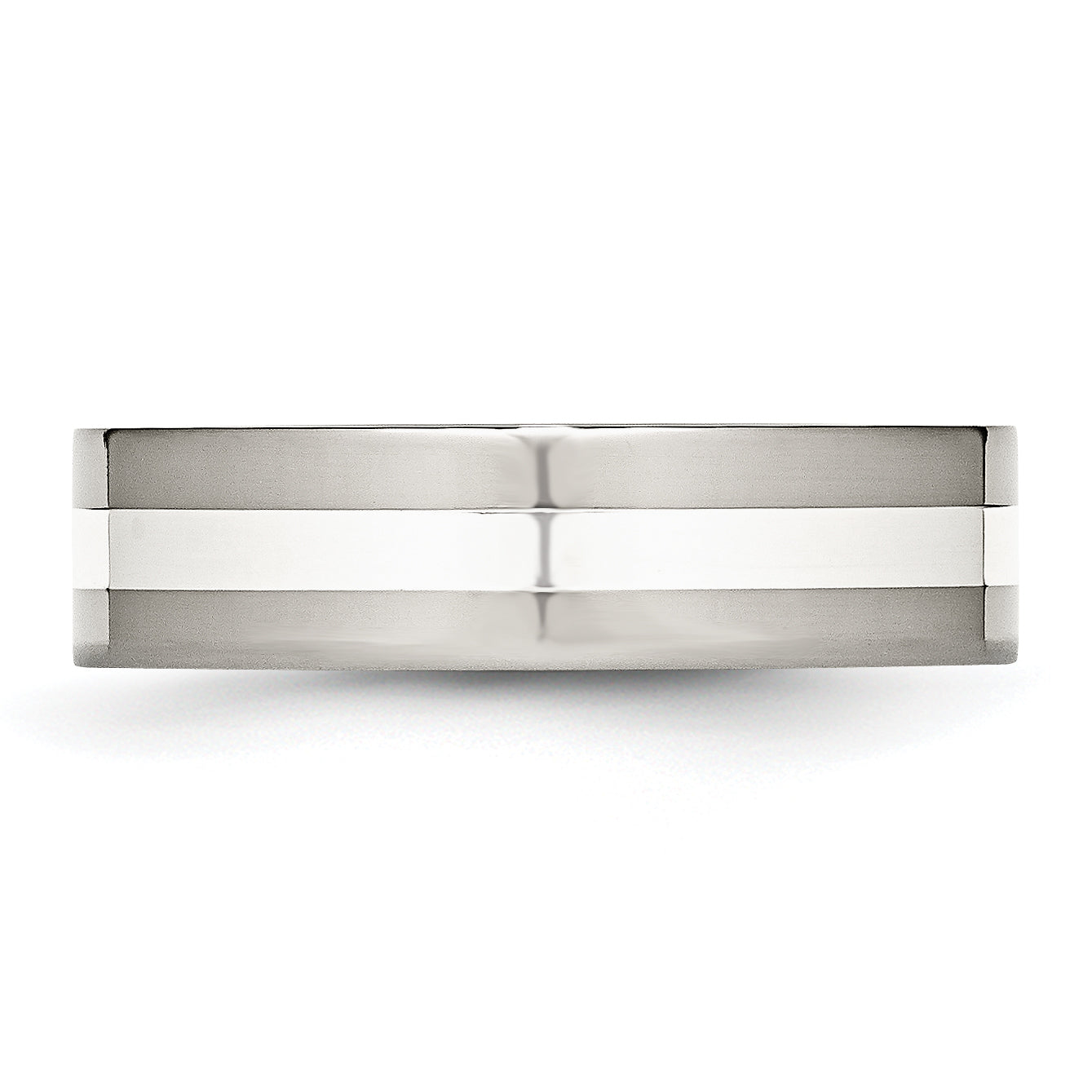 Stainless Steel WithSterling Silver Inlay Polished 6mm Flat Band