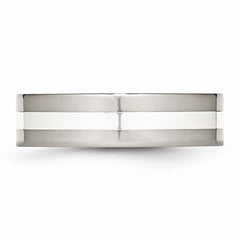 Stainless Steel Sterling Silver Inlay Flat 6mm Polished Band