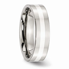 Stainless Steel Sterling Silver Inlay Flat 6mm Polished Band