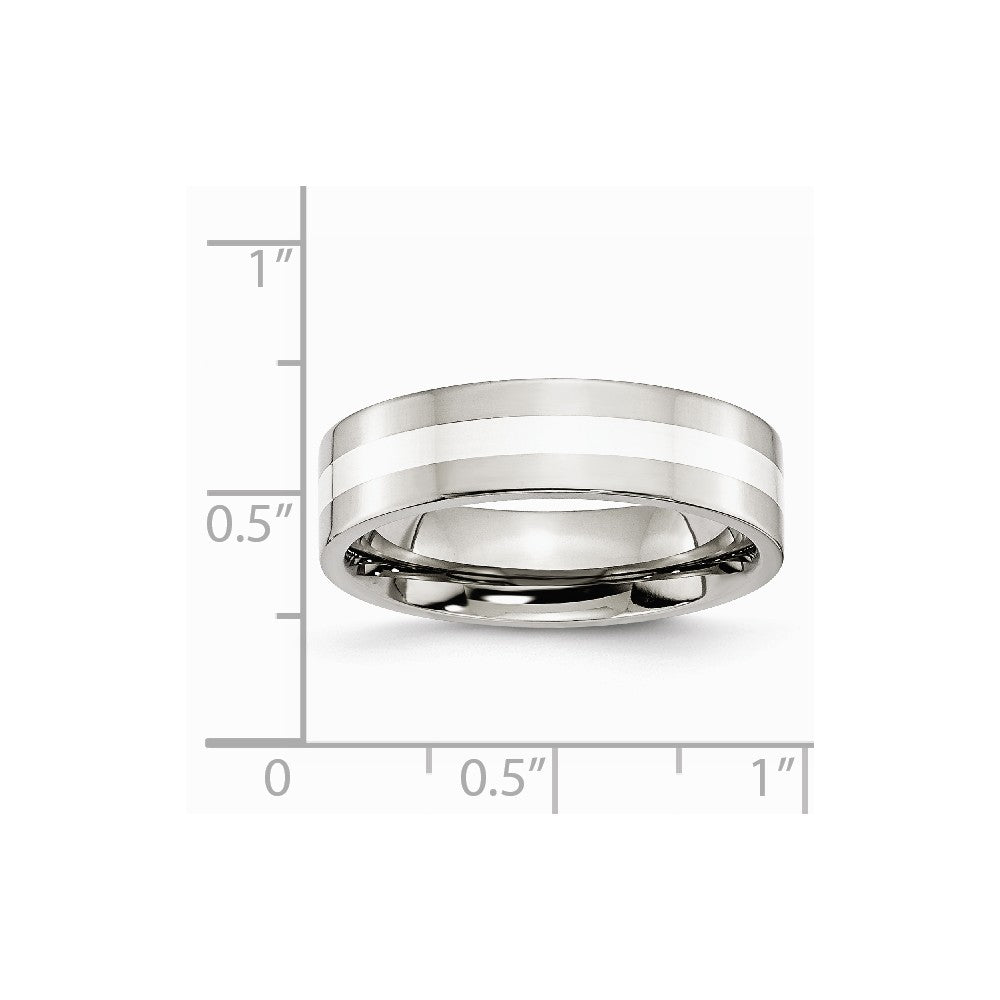 Stainless Steel Sterling Silver Inlay Flat 6mm Polished Band