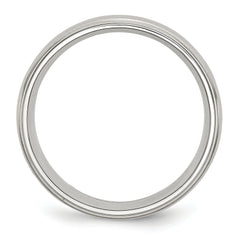 Stainless Steel Sterling Silver Inlay Brushed and Polished 8mm Ridged Edge Band