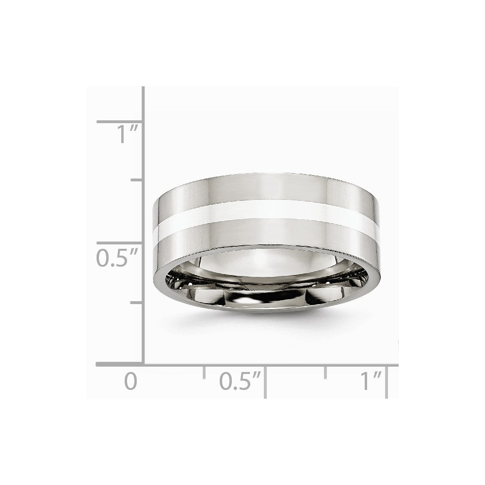 Stainless Steel Sterling Silver Inlay Flat 8mm Polished Band