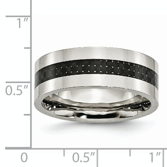 Stainless Steel Polished with Black Carbon Fiber Inlay 8mm Flat Band