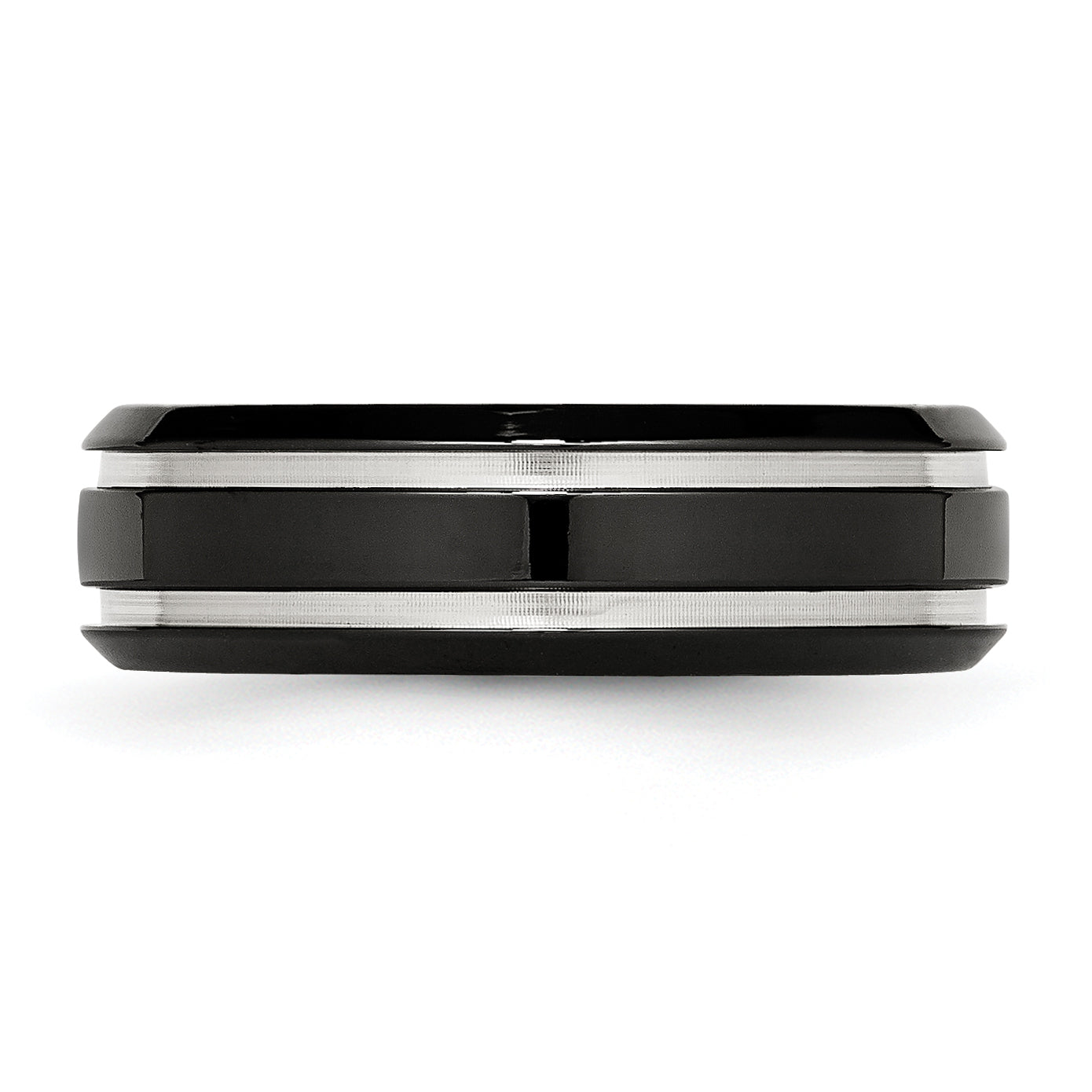 Stainless Steel Polished Black IP-plated 7mm Grooved Band