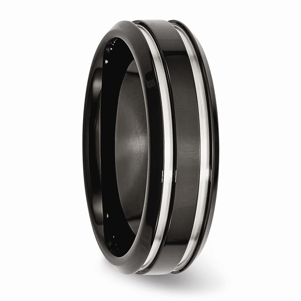 Stainless Steel Black IP-plated Grooved and Polished 7mm Band