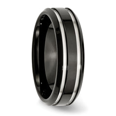 Stainless Steel Polished Black IP-plated 7mm Grooved Band