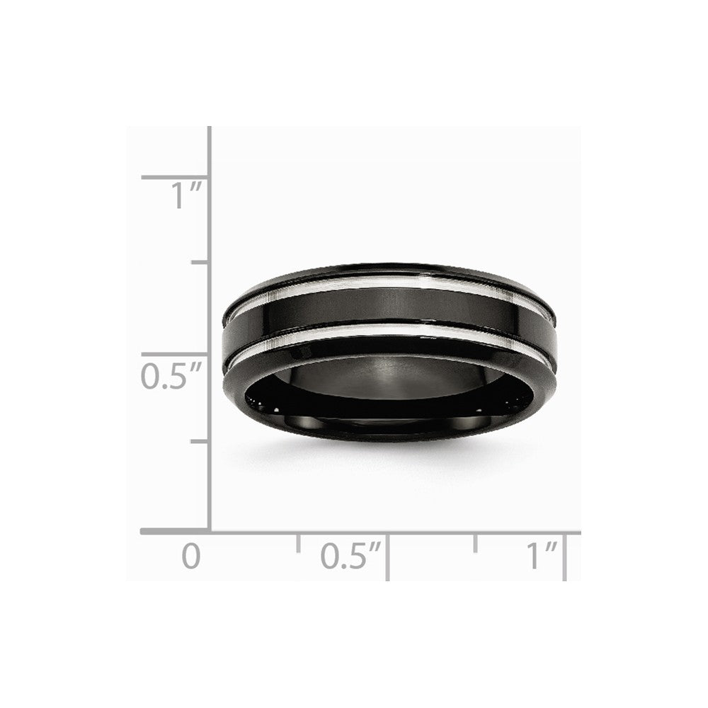 Stainless Steel Black IP-plated Grooved and Polished 7mm Band