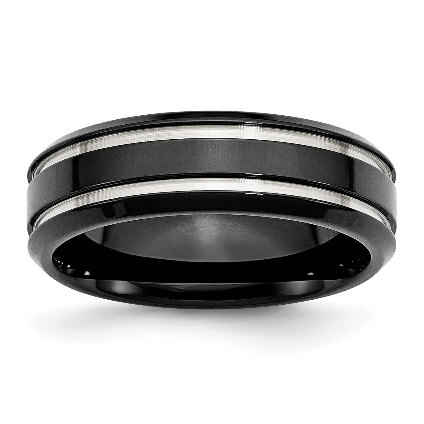 Stainless Steel Polished Black IP-plated 7mm Grooved Band