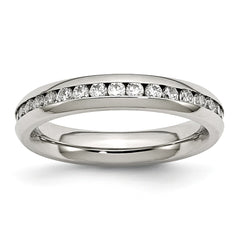 Stainless Steel 4mm April Clear CZ Ring