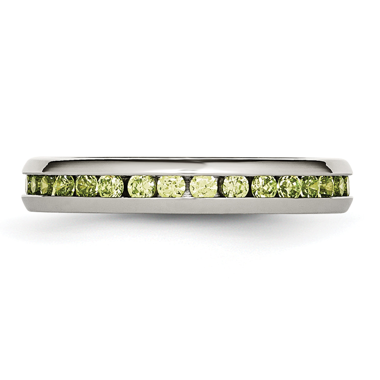 Stainless Steel Polished 4mm August Light Green CZ Ring