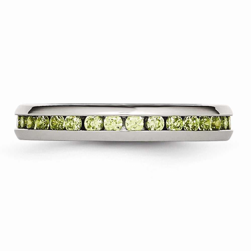 Stainless Steel Green CZ Ring with Polished Finish, 4mm August Birthstone