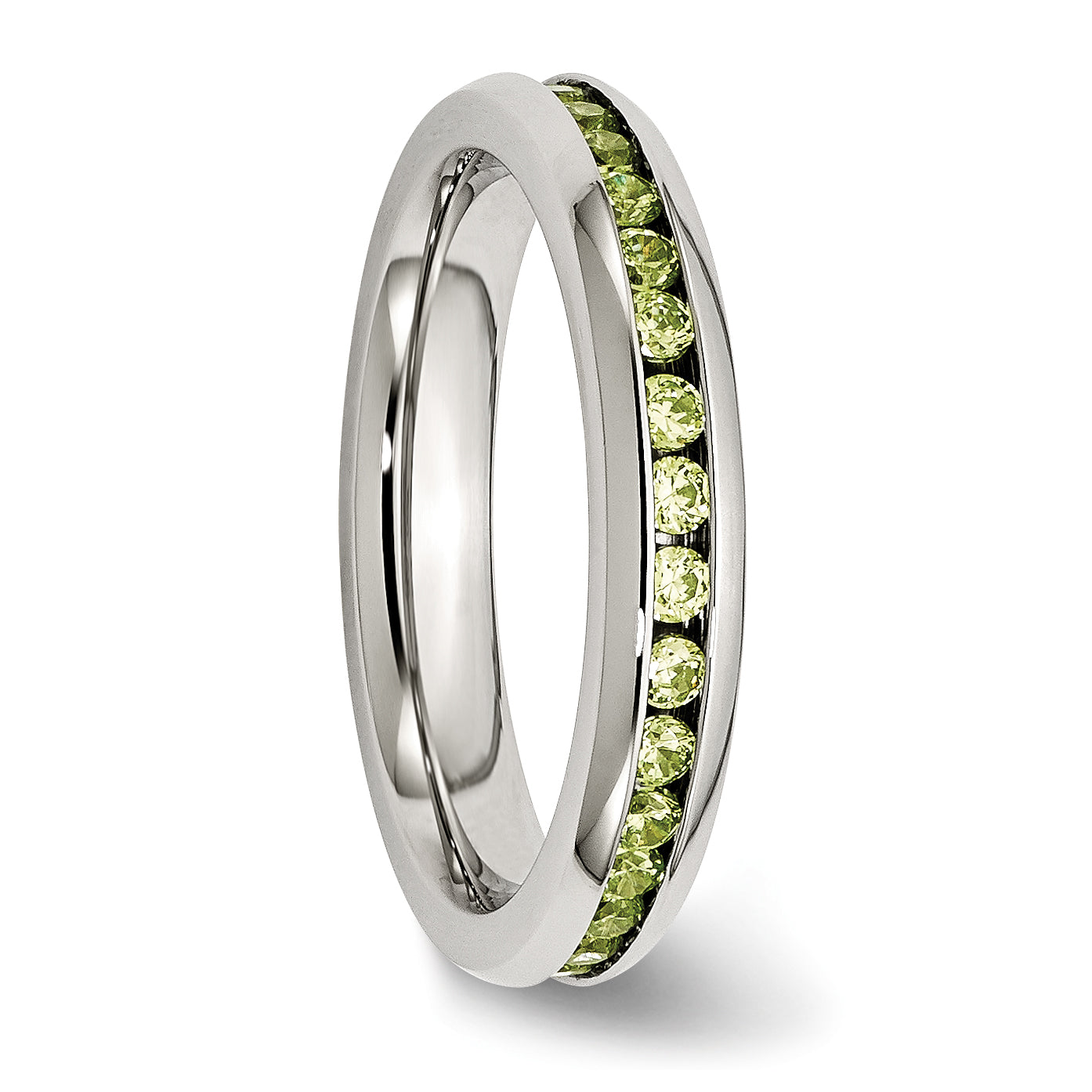 Stainless Steel Polished 4mm August Light Green CZ Ring