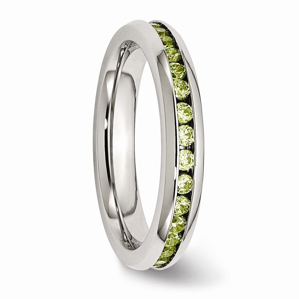 Stainless Steel 4mm August Light Green CZ Ring