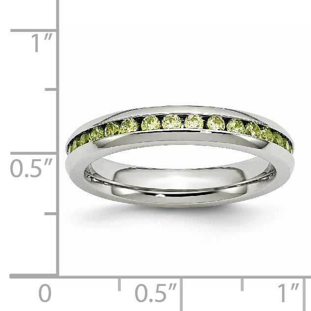 Stainless Steel Polished 4mm August Light Green CZ Ring