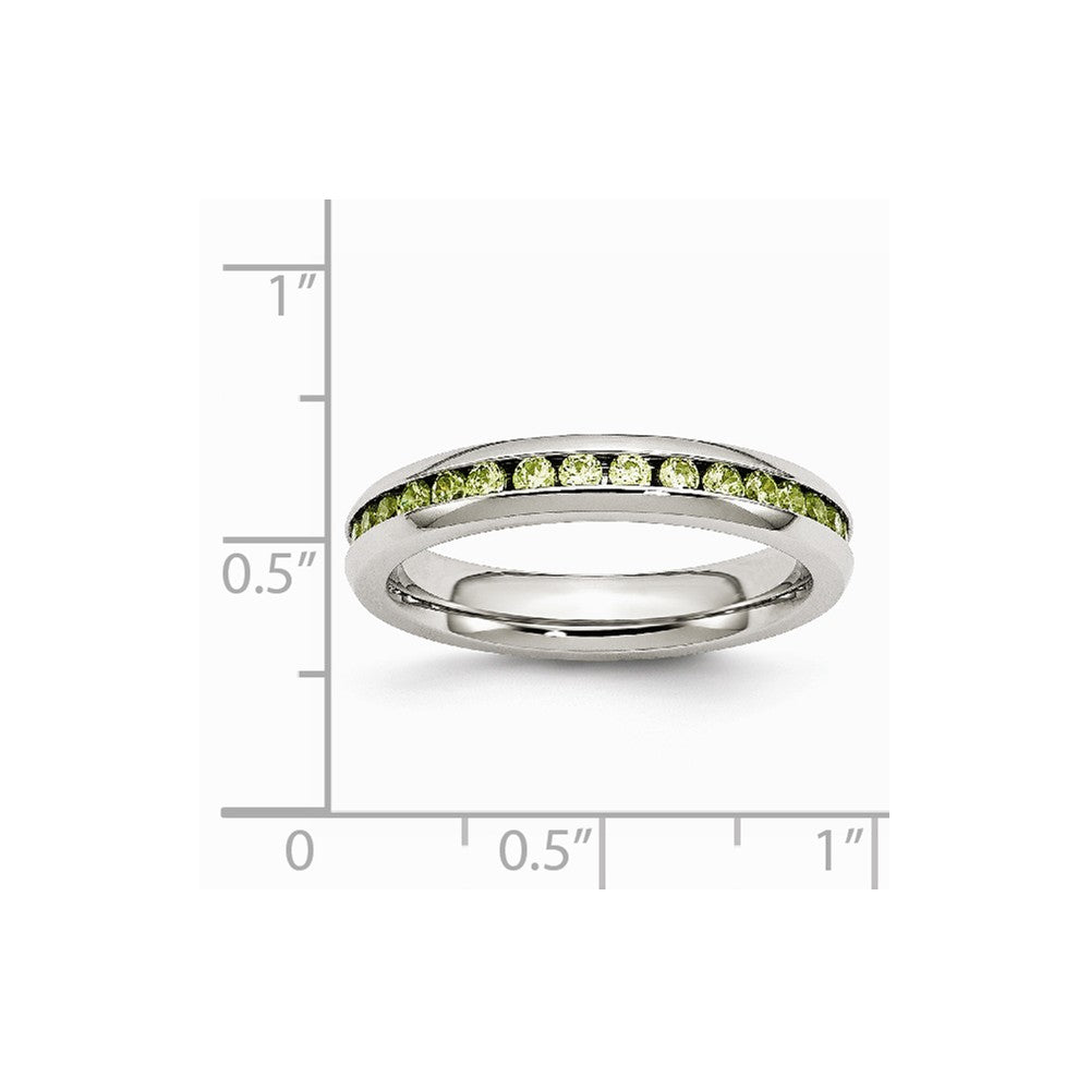 Stainless Steel 4mm August Light Green CZ Ring