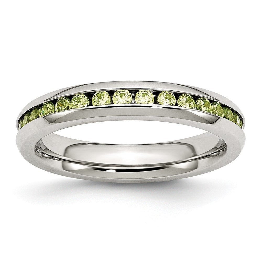 Stainless Steel 4mm August Light Green CZ Ring