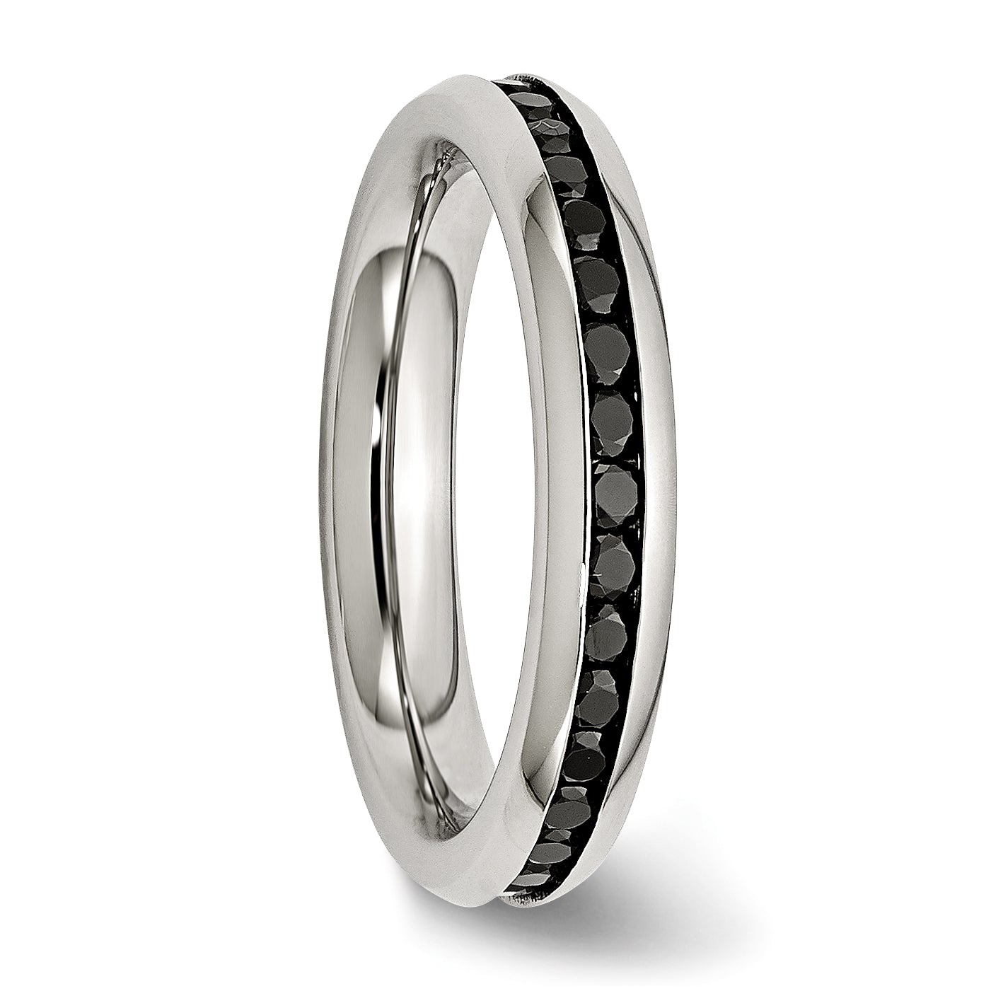 Stainless Steel Polished 4mm Black CZ Ring