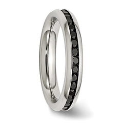 Stainless Steel Polished 4mm Black CZ Ring