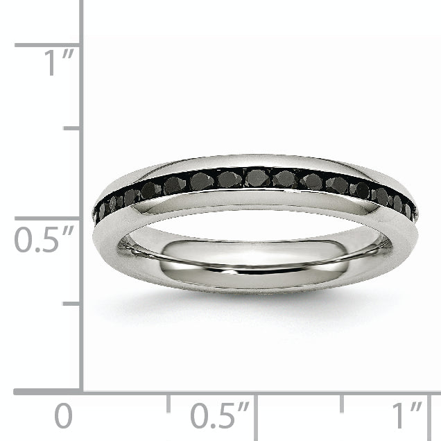 Stainless Steel Polished 4mm Black CZ Ring