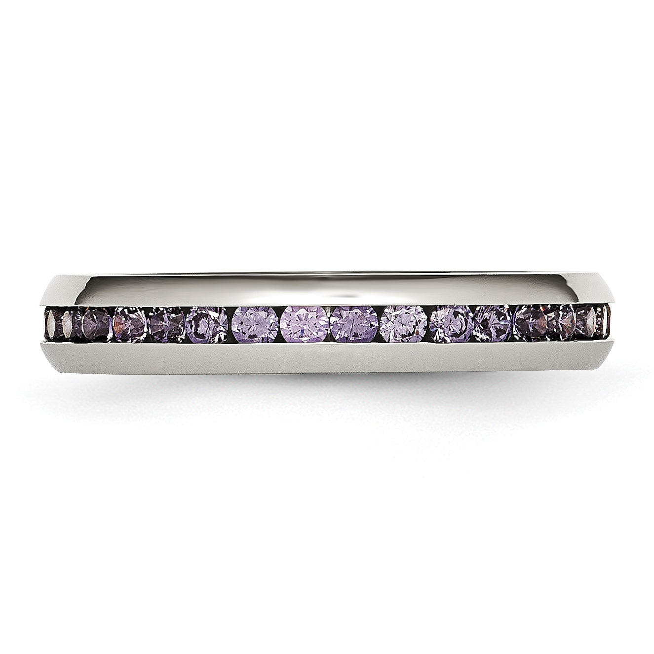 Stainless Steel Polished 4mm February Purple CZ Ring