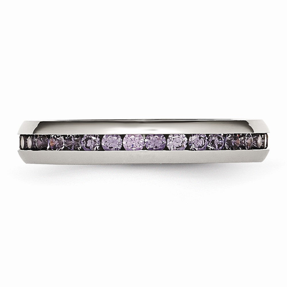 Stainless Steel 4mm February Purple CZ Ring