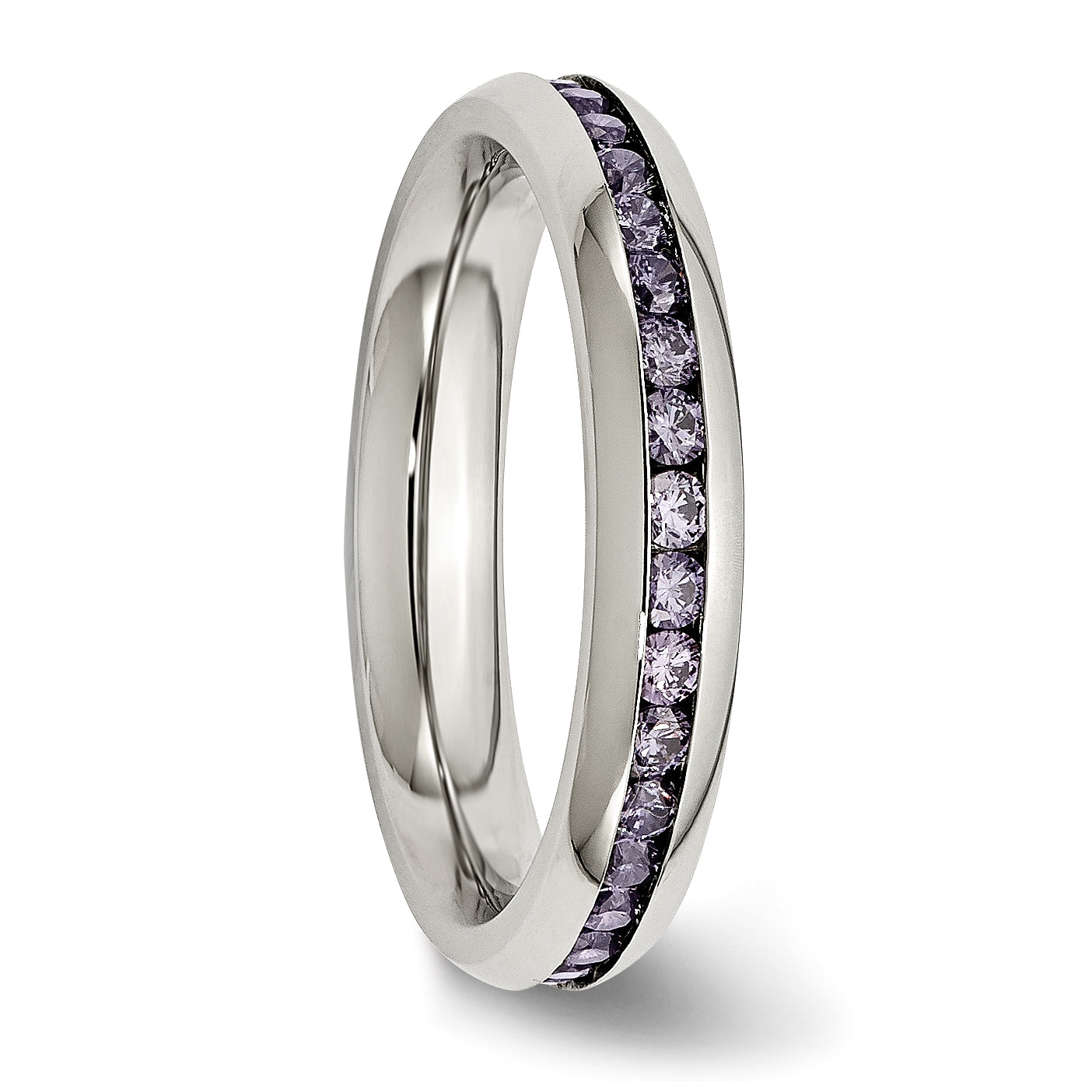 Stainless Steel Polished 4mm February Purple CZ Ring