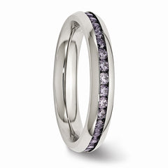 Stainless Steel 4mm February Purple CZ Ring