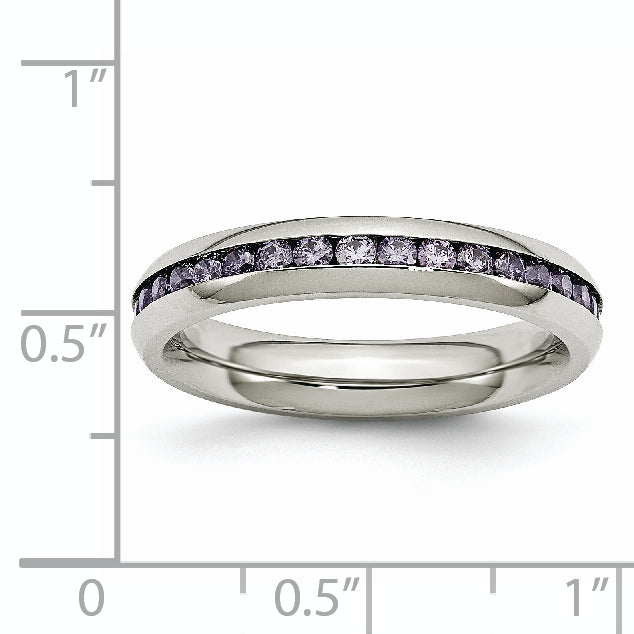 Stainless Steel Polished 4mm February Purple CZ Ring