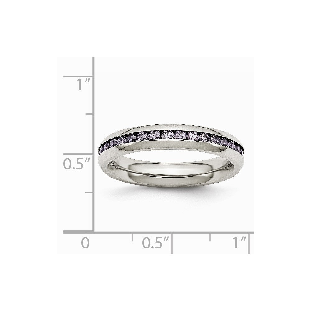 Stainless Steel 4mm February Purple CZ Ring