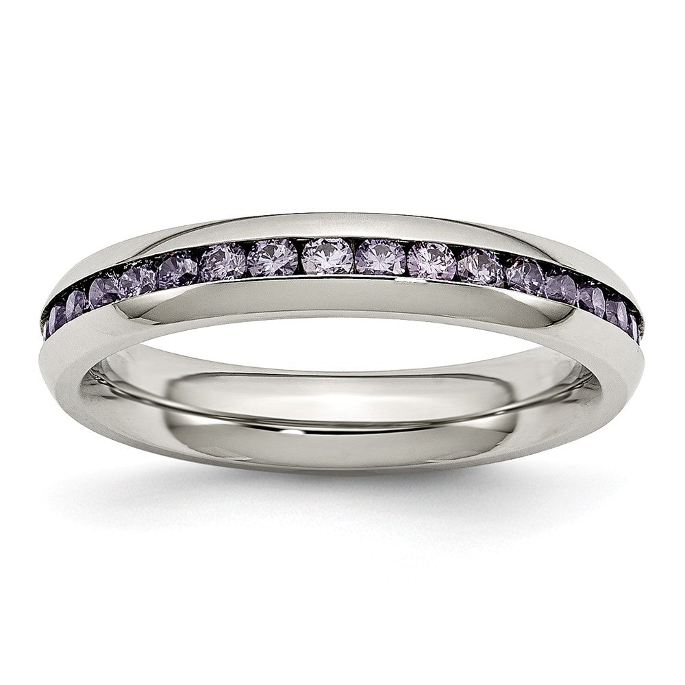 Stainless Steel 4mm February Purple CZ Ring