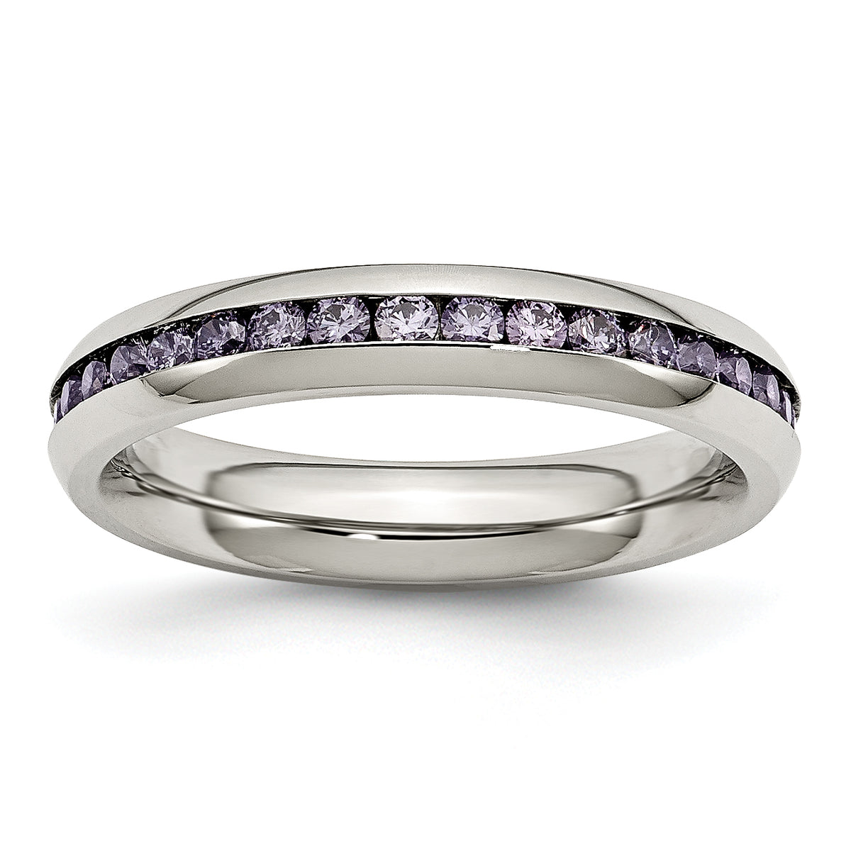 Stainless Steel Polished 4mm February Purple CZ Ring