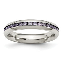 Stainless Steel Polished 4mm February Purple CZ Ring