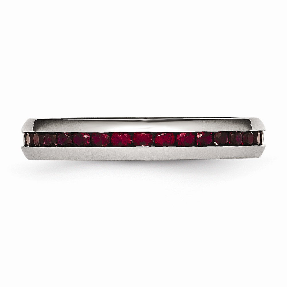 Stainless Steel 4mm January Dark Red CZ Ring