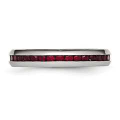 Stainless Steel Polished 4mm January Dark Red CZ Ring