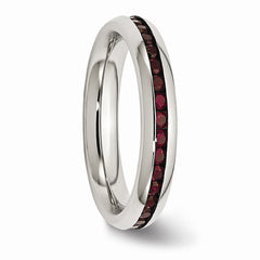 Stainless Steel 4mm January Dark Red CZ Ring