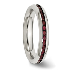 Stainless Steel Polished 4mm January Dark Red CZ Ring