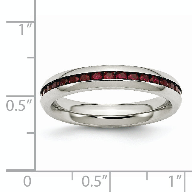 Stainless Steel Polished 4mm January Dark Red CZ Ring