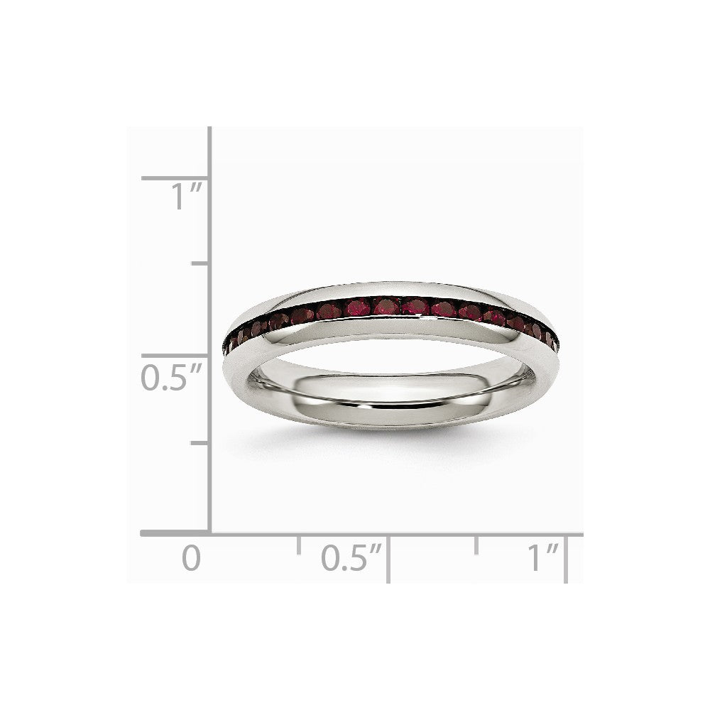 Stainless Steel 4mm January Dark Red CZ Ring