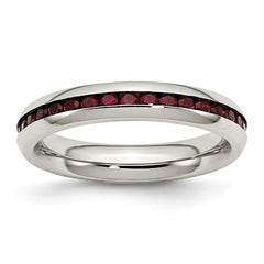 Stainless Steel 4mm January Dark Red CZ Ring