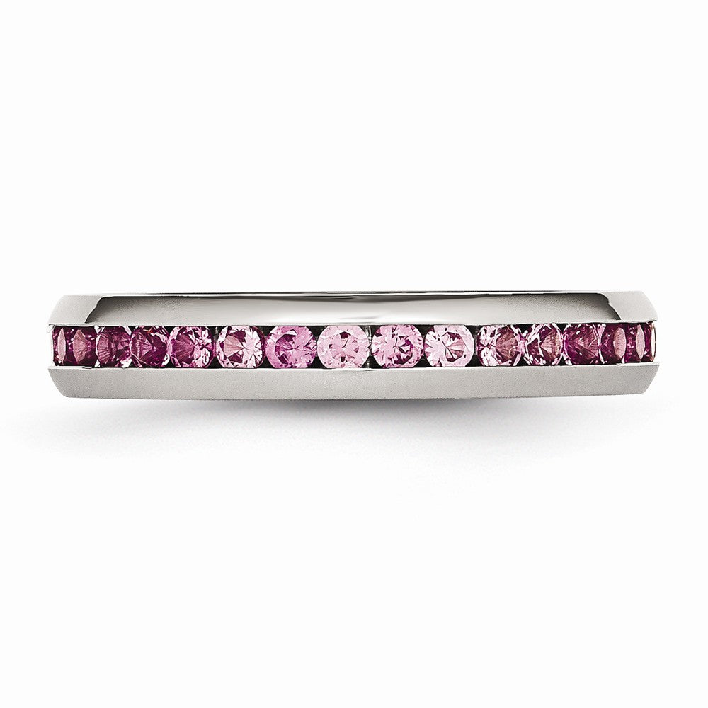 Stainless Steel 4mm July Dark Pink CZ Ring