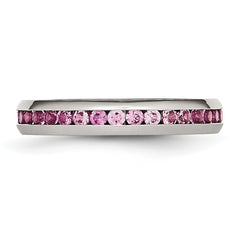 Stainless Steel Polished 4mm July Dark Pink CZ Ring