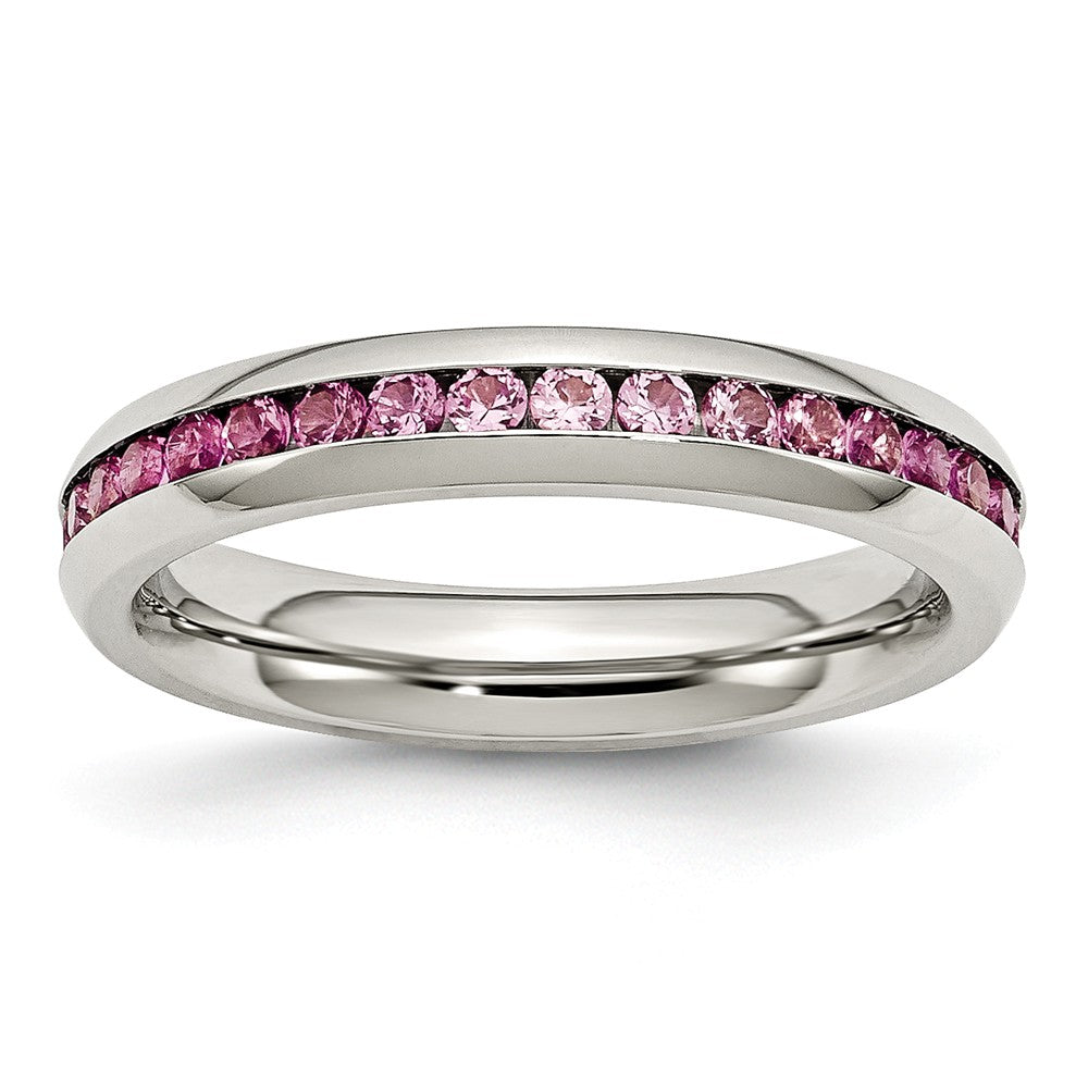 Stainless Steel 4mm July Dark Pink CZ Ring