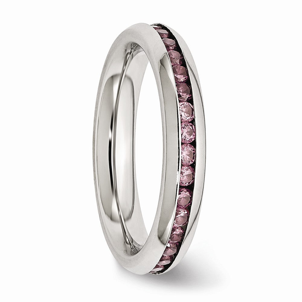 Stainless Steel 4mm June Pink CZ Ring