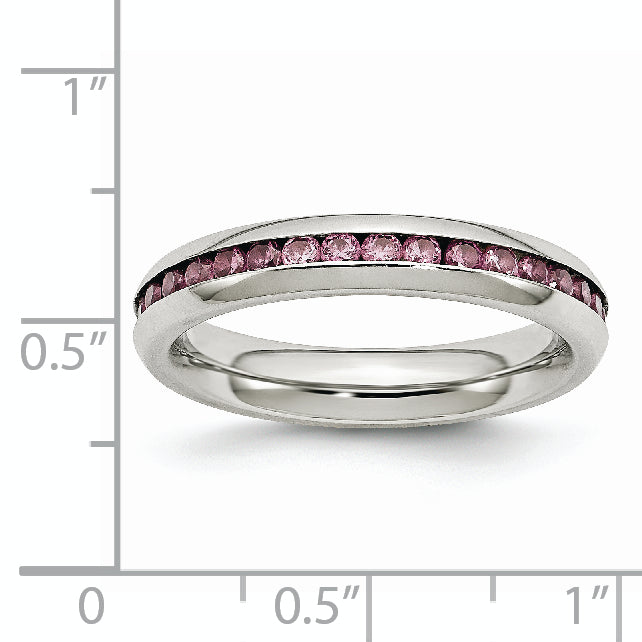 Stainless Steel Polished 4mm June Pink CZ Ring