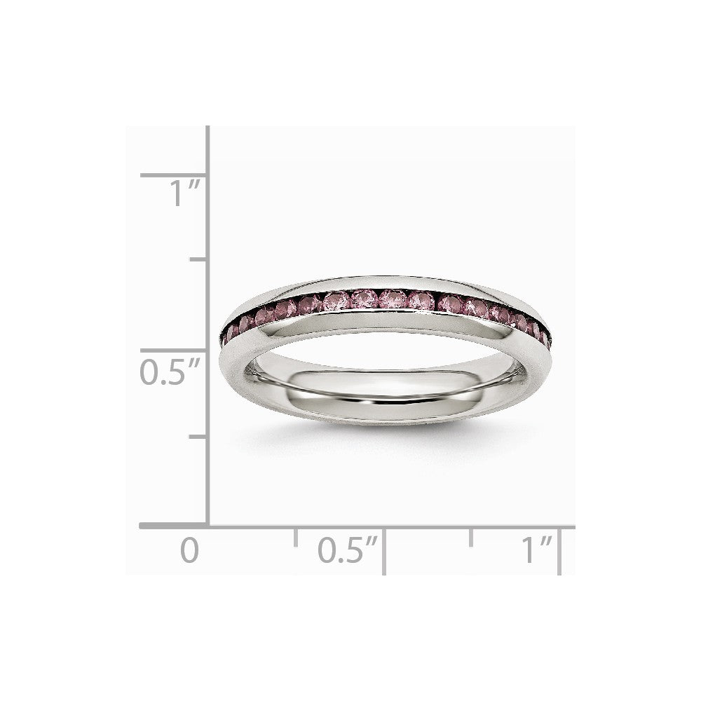 Stainless Steel 4mm June Magenta CZ Ring