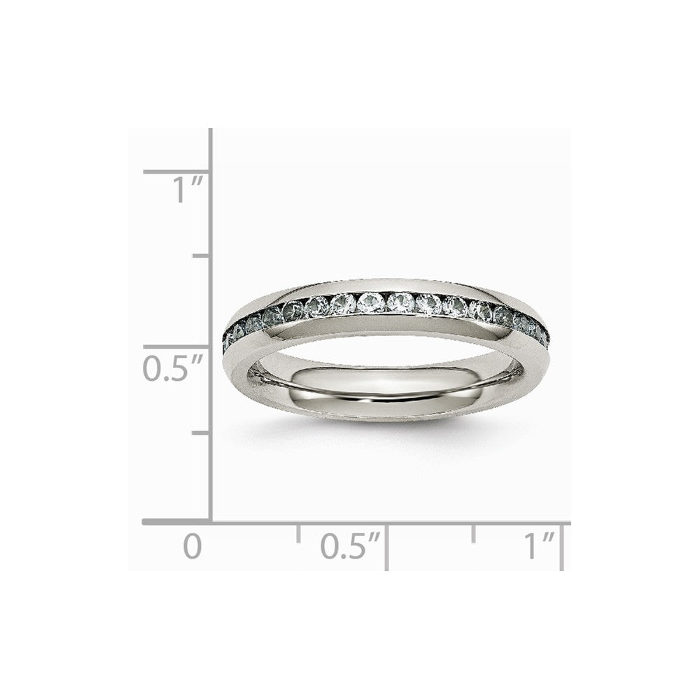 Stainless Steel 4mm March Light Blue CZ Ring